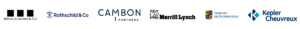 logo grandes banques (2) Rothschild and Co
Kepler Cheuvreux
Degroof
JP Morgan
Edmond de Rothschild
Cambon Partners