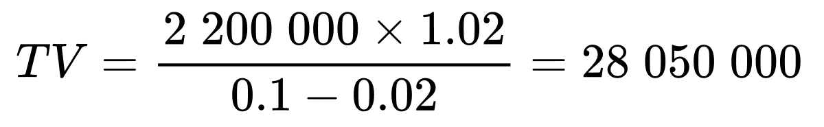 Exemple de calcul de la valeur terminale , terminale value(TV)Exemple de calcul de la valeur terminale , terminale value(TV)